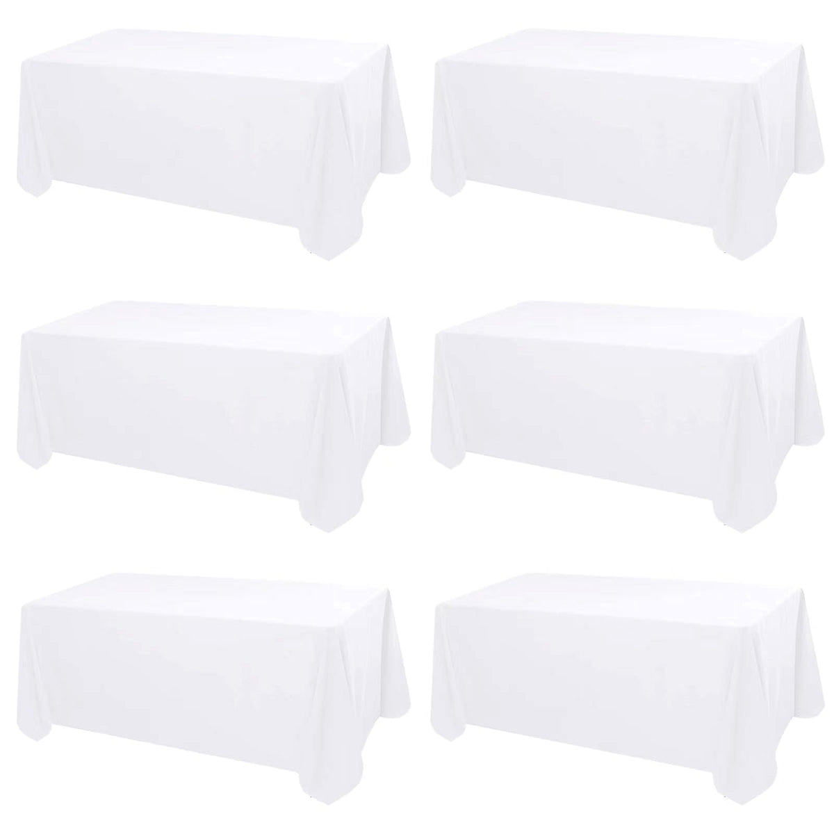 Kesfey 6 Packs White Table Cloths Rectangle 60 x102 inch High Density Washable Polyester Fabric White Tablecloths for 6 Foot Tables Rectangle Wrinkle Resistant Tablecloth for Parties Wedding Banquet