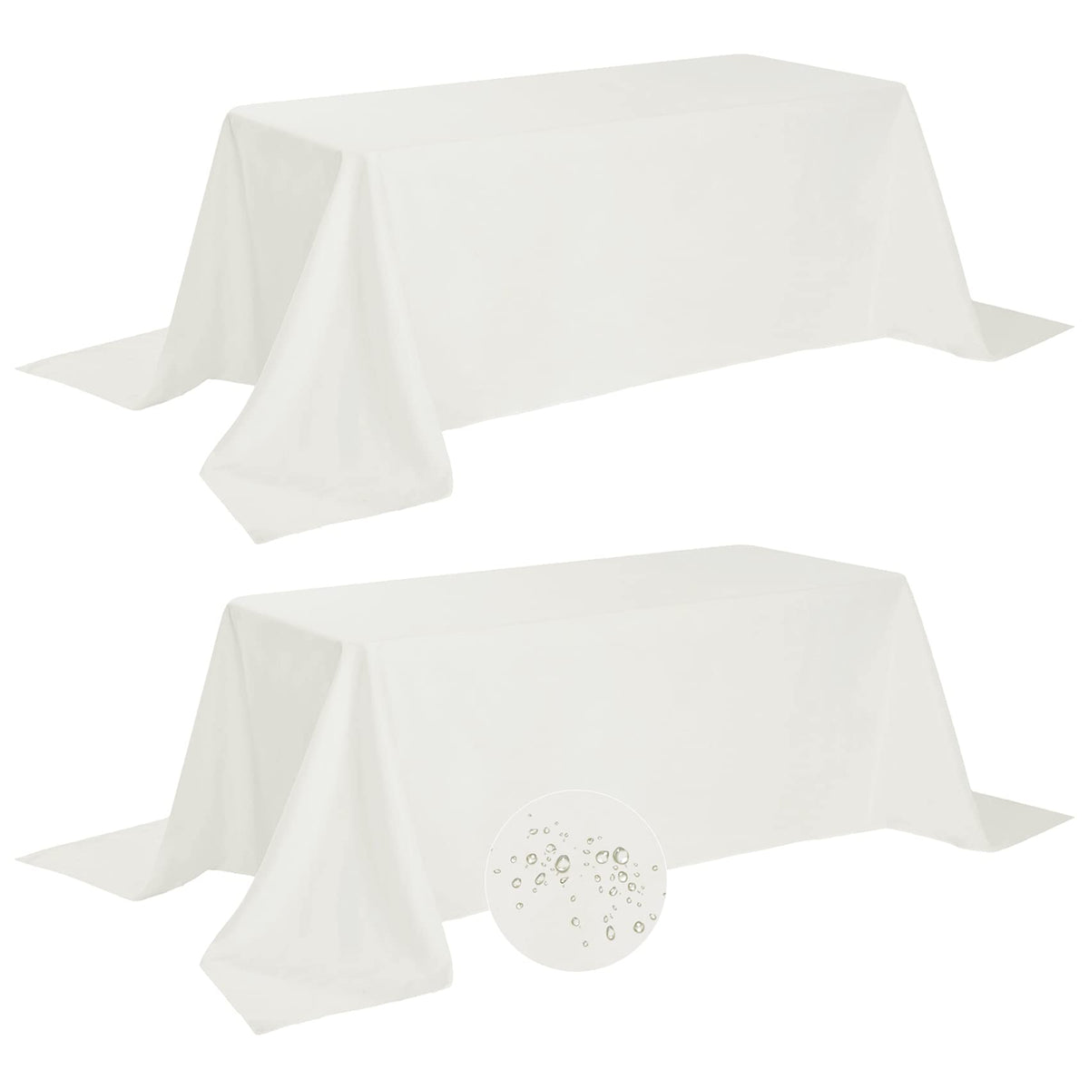 Fokitut 2 Pack Waterproof Rectangle Tablecloth, 60x120 Inch,Stain Resistant and Wrinkle Polyester Table Cloth, Fabric Table Cover for Kitchen Dining, Wedding, Party, Holiday Dinner-White