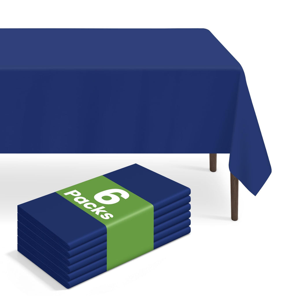 6 Pack Disposable Blue Gingham Plastic Tablecloth, 54 x 108 Inch