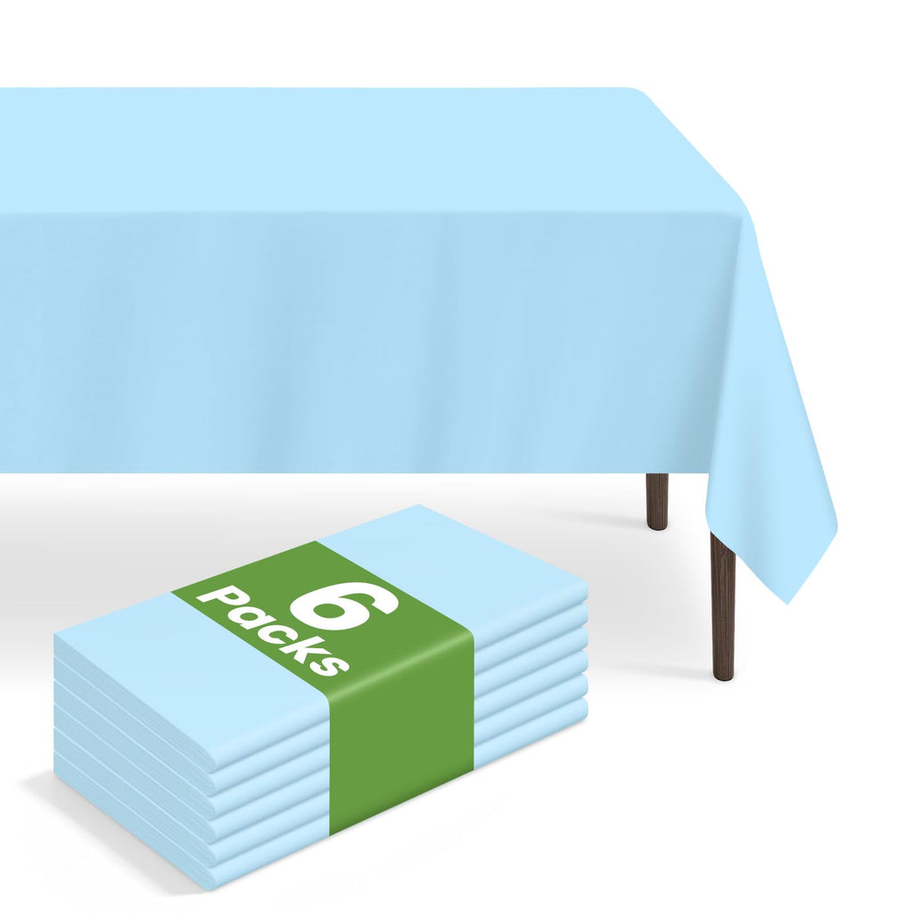 6 Pack Disposable Blue Gingham Plastic Tablecloth, 54 x 108 Inch