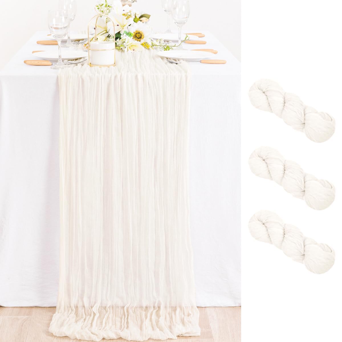 Ivory Cheesecloth Table Runner Farmhouse Fall Table Runner 10ft, 12 Pack