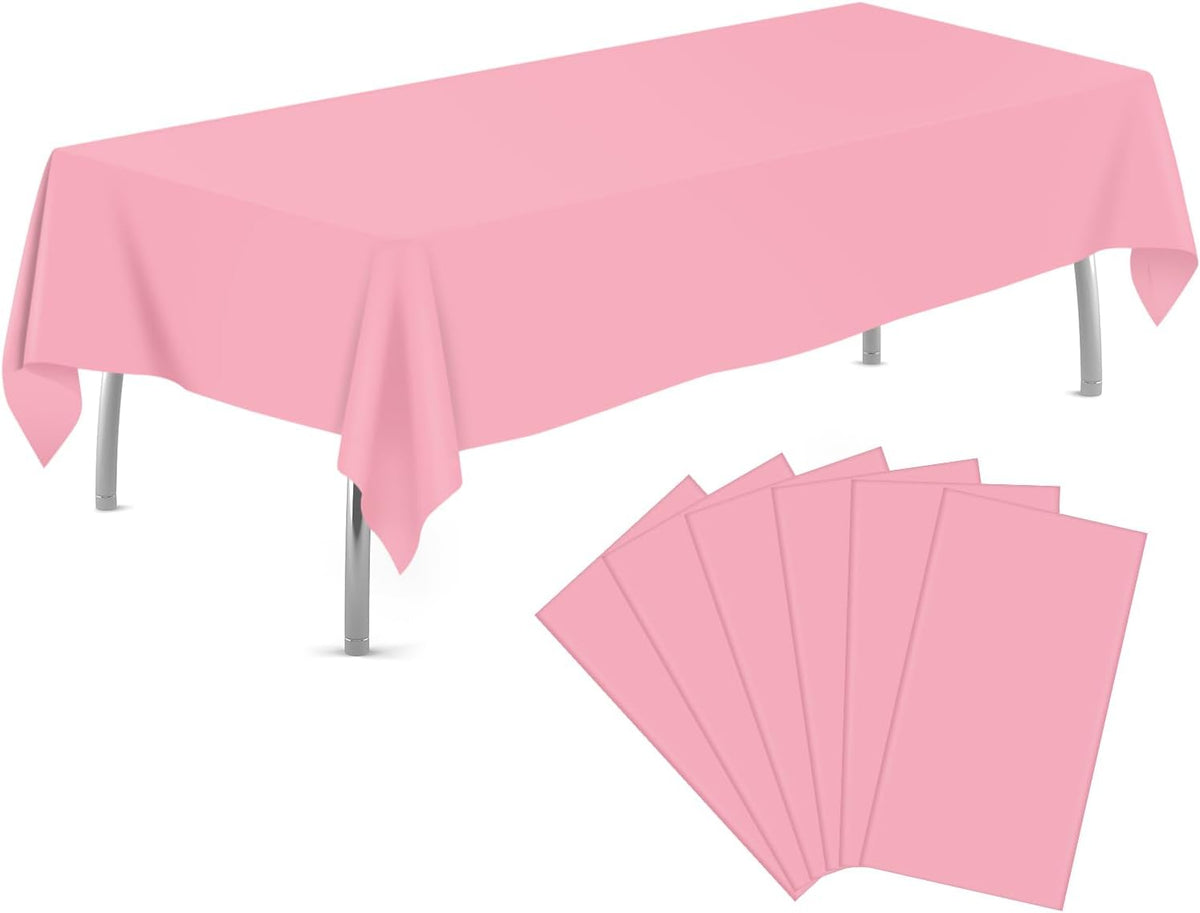 tujol Pink 6 Pack Plastic Table Cloth 54" x 108", Disposable Tablecloths Rectangle Table Cover, Plastic Tablecloths for Parties