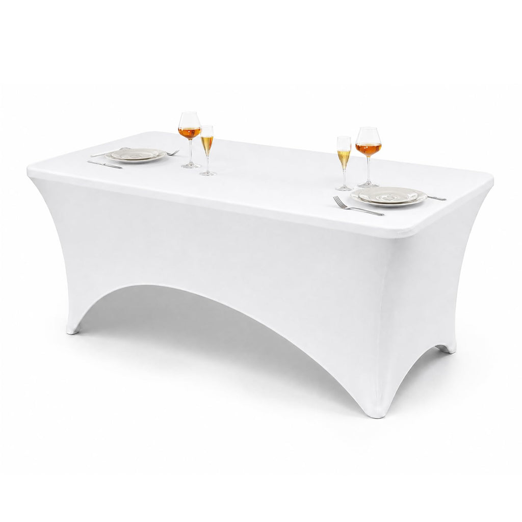 VidaFete Classic Series 140GSM Spandex Tablecloth 2Pcs, 6ft, White