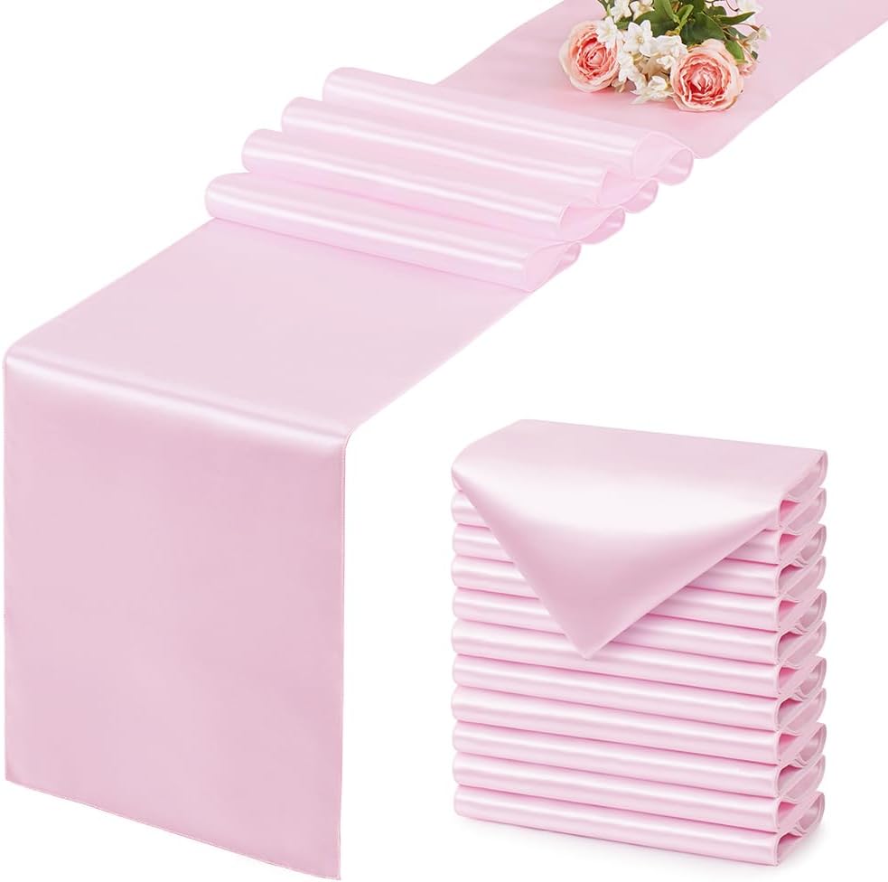 Light Pink Satin Table Runner, 12x108 Inches, 12 Pack