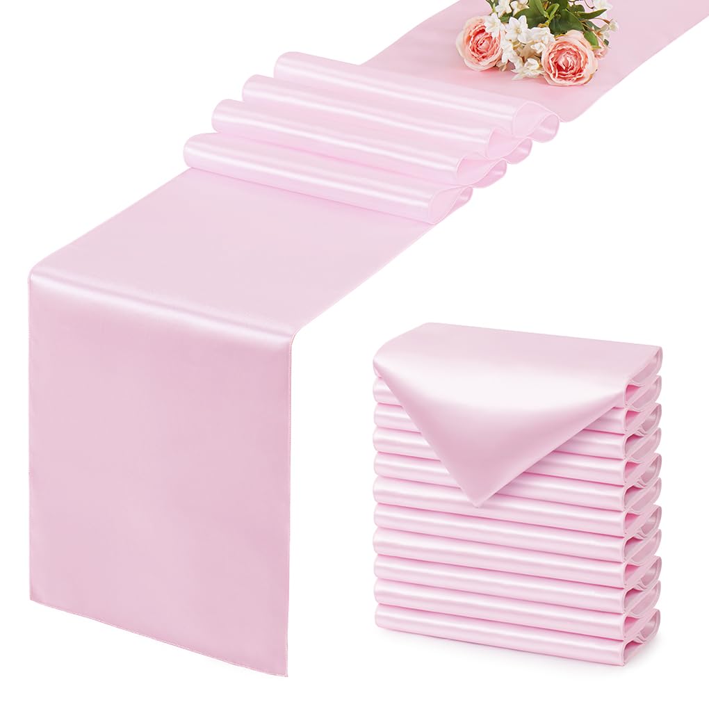 Light Pink Satin Table Runner, 12x108 Inches, 12 Pack