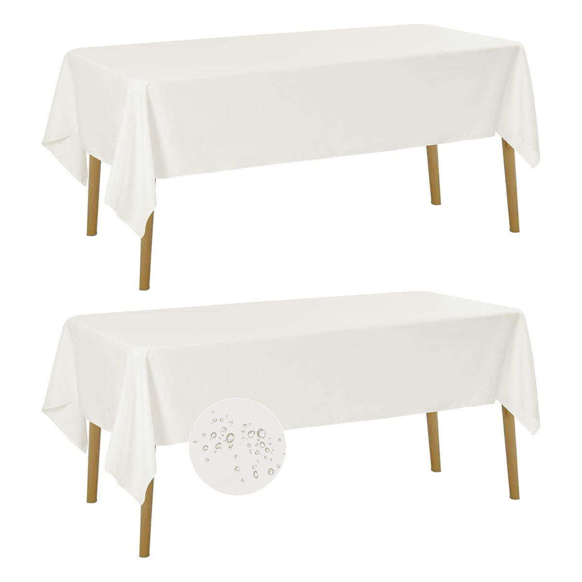 Fokitut 2 Pack Waterproof Rectangle Tablecloth, 60x120 Inch,Stain Resistant and Wrinkle Polyester Table Cloth, Fabric Table Cover for Kitchen Dining, Wedding, Party, Holiday Dinner-White