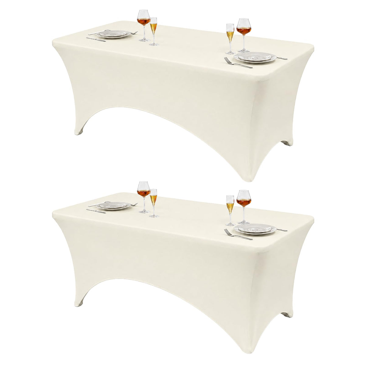 VidaFete Classic Series 140GSM Spandex Tablecloth 2Pcs, 6ft, White