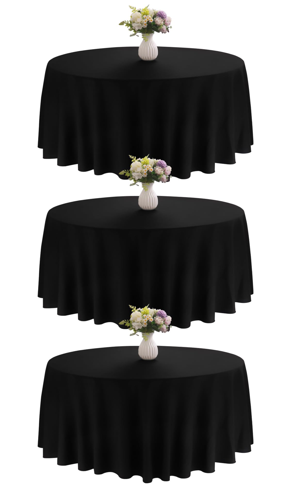 4 Pack Round Tablecloth 90 Inch Black Polyester Washable Fabric Table Covers for Wedding Dining Table Buffet Parties Banquet Decor