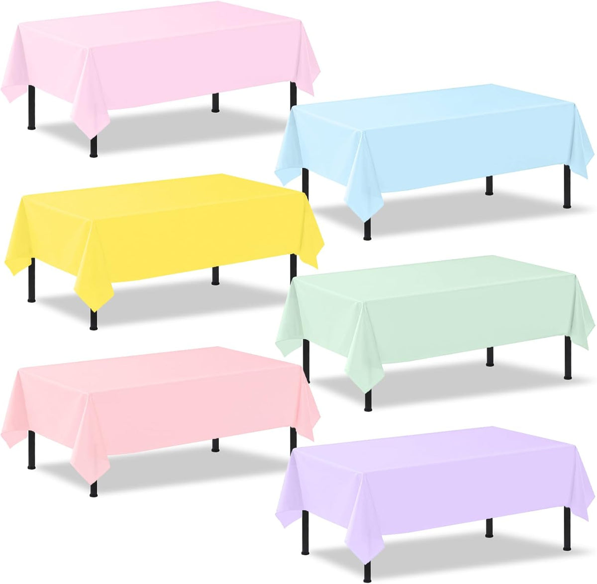 6 Packs Plastic Pastel Color Tablecloths,Assorted Color Table Cloth Disposable Rectangle Table Covers for for Birthday Baby Shower Wedding Princess Ice Cream(54" x 108")