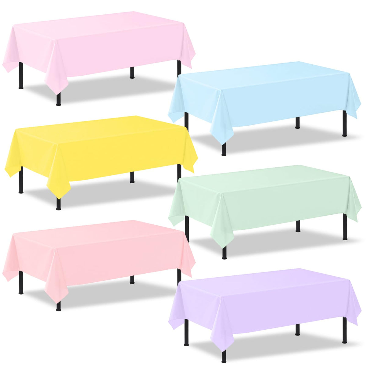 6 Packs Plastic Pastel Color Tablecloths,Assorted Color Table Cloth Disposable Rectangle Table Covers for for Birthday Baby Shower Wedding Princess Ice Cream(54" x 108")