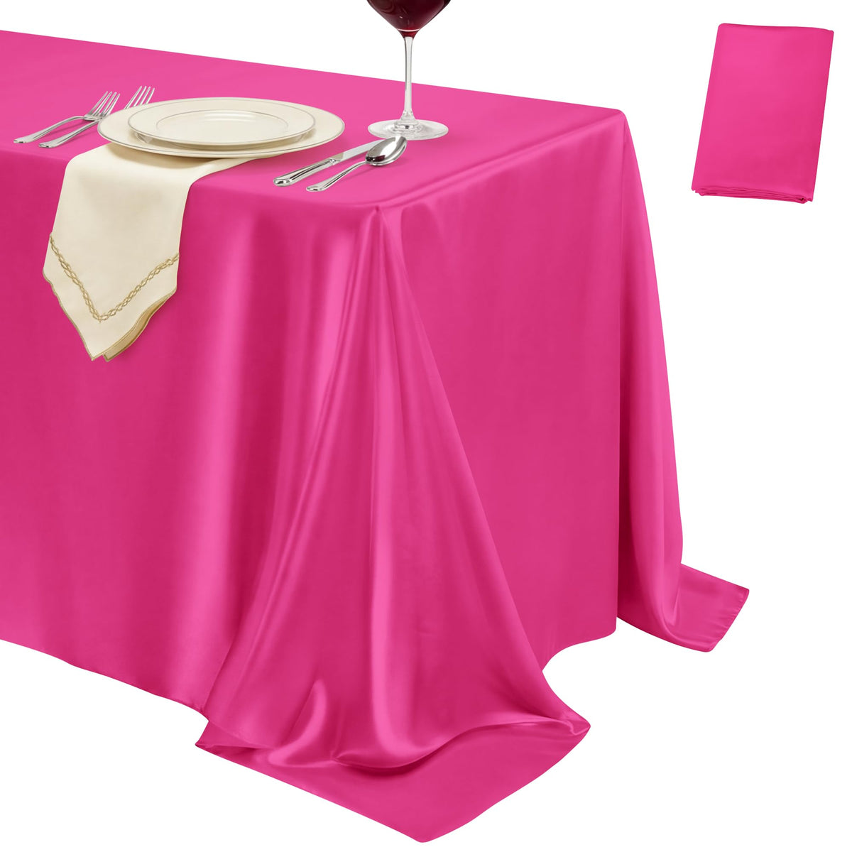4 Pack Burgundy Satin Tablecloth 58 x 102 Inch Overlay Seamless Design