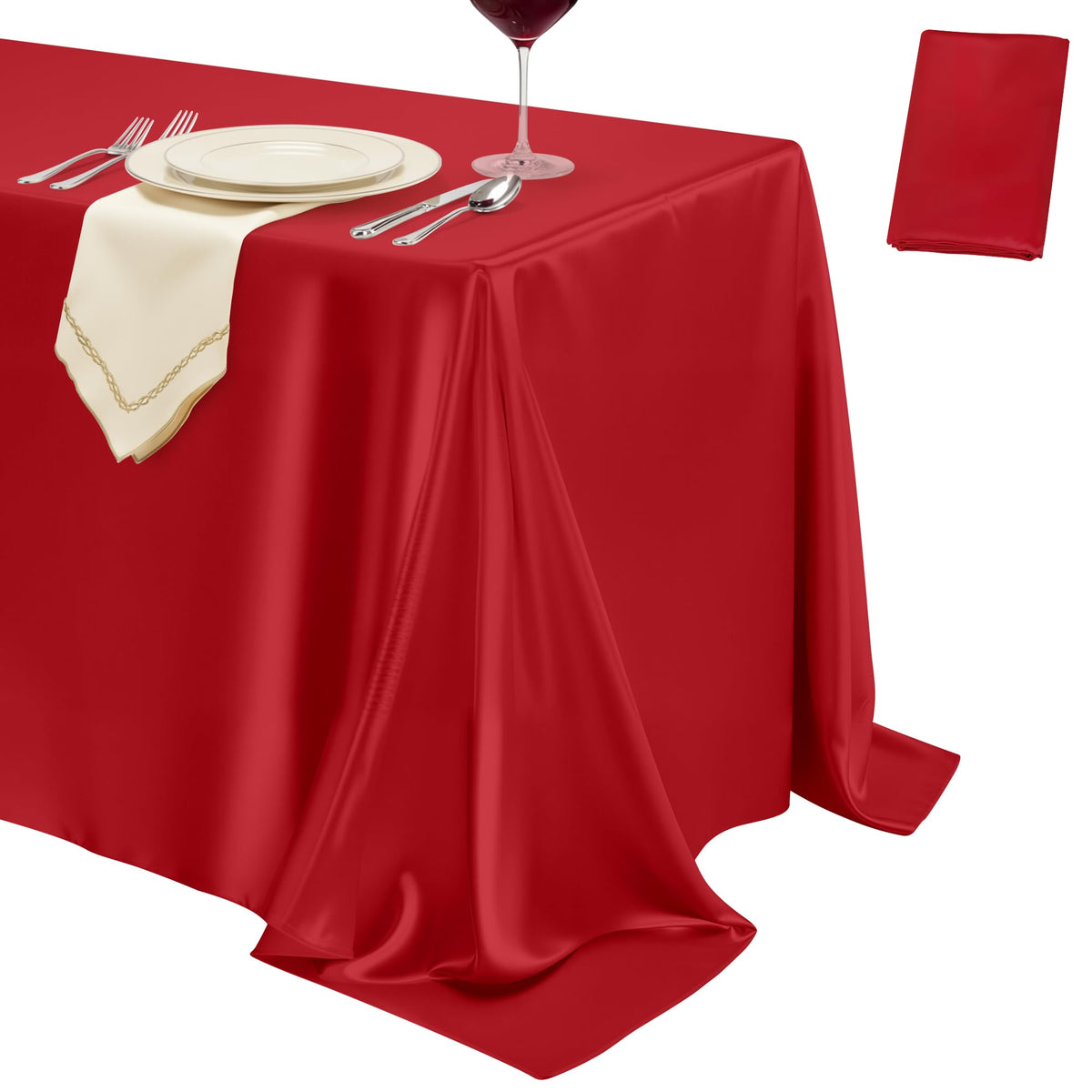 4 Pack Burgundy Satin Tablecloth 58 x 102 Inch Overlay Seamless Design