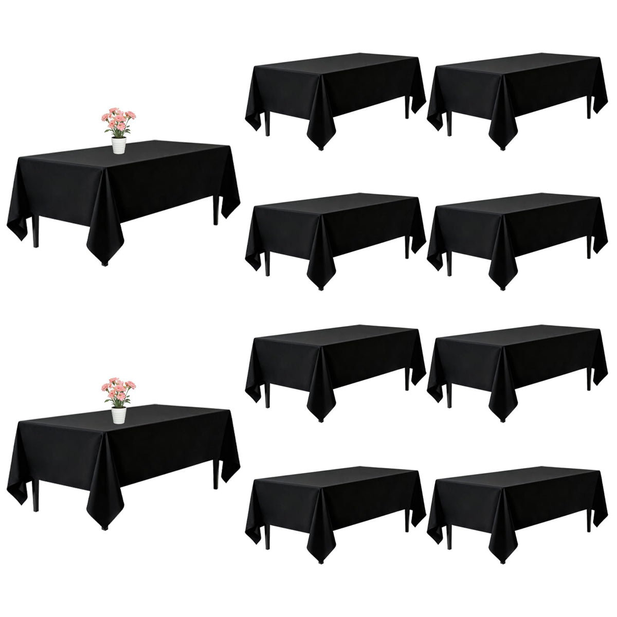 10 Pack Black Tablecloths 60 x 126 Inch for 8 Foot Rectangle Tables