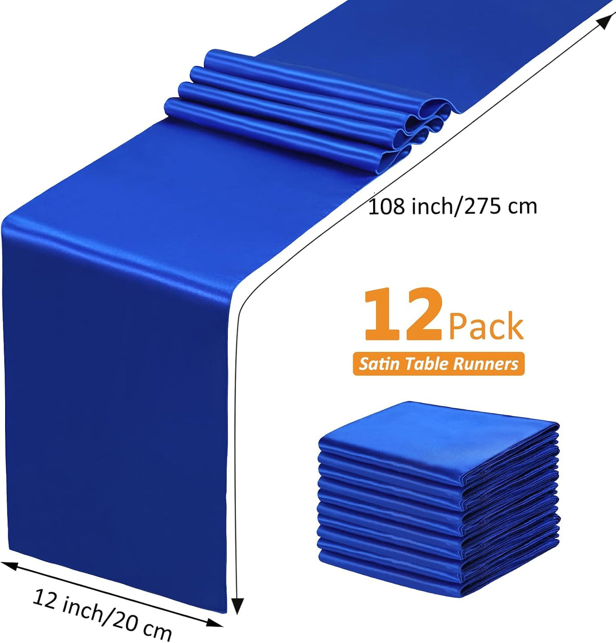 SiinvdaBZX 12 Pcs Royal Blue Satin Table Runner 12 x 108 inches Long