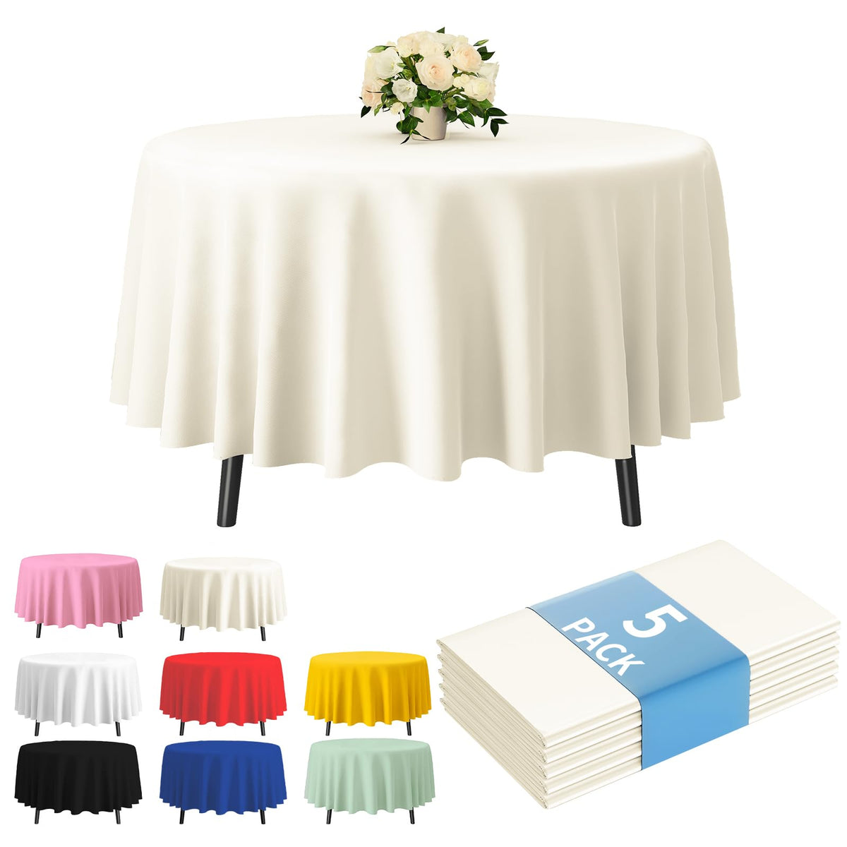 Fixwal 8 Pack Disposable White Rectangle Plastic Tablecloth, 70 x 120 Inch