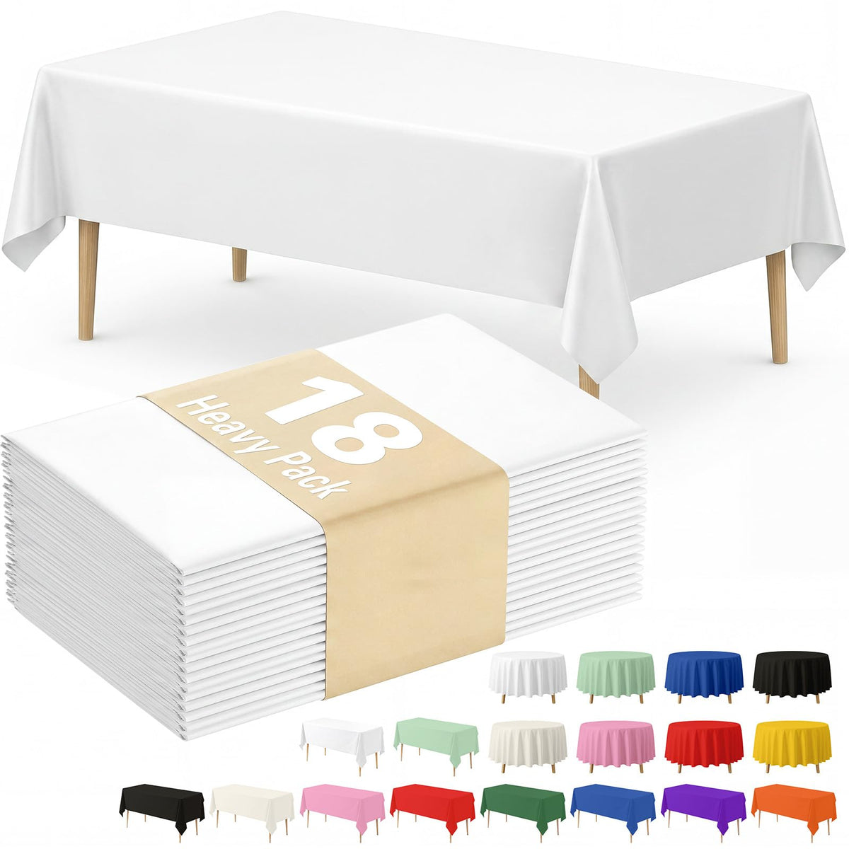 Fixwal 8 Pack Disposable White Rectangle Plastic Tablecloth, 70 x 120 Inch