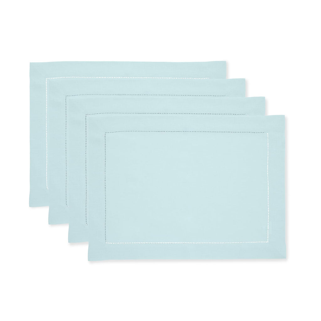 Solino Home 100% Pure Linen Placemats Green Hemstitch, 14 x 19 in, Set of 4