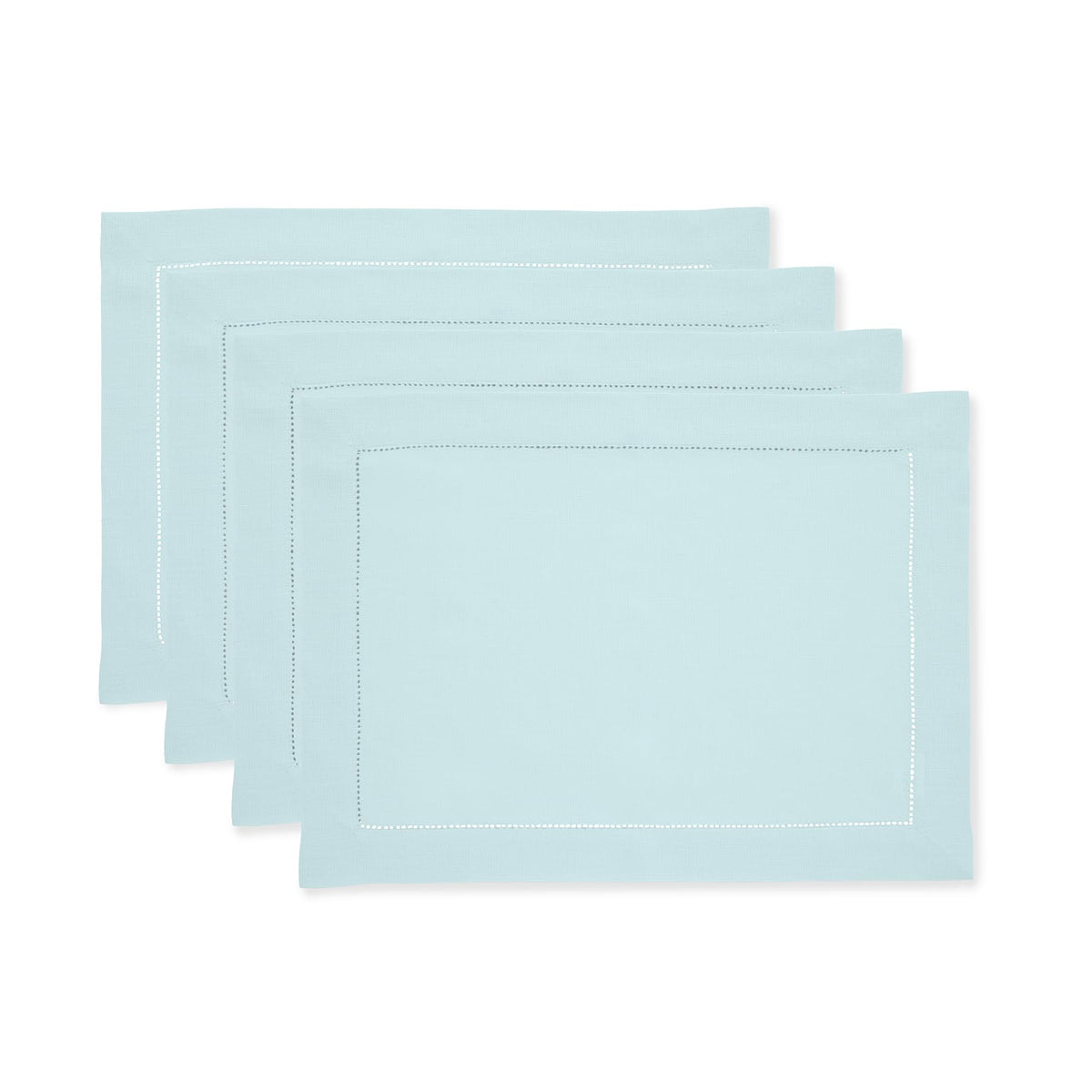 Solino Home 100% Pure Linen Placemats Green Hemstitch, 14 x 19 in, Set of 4
