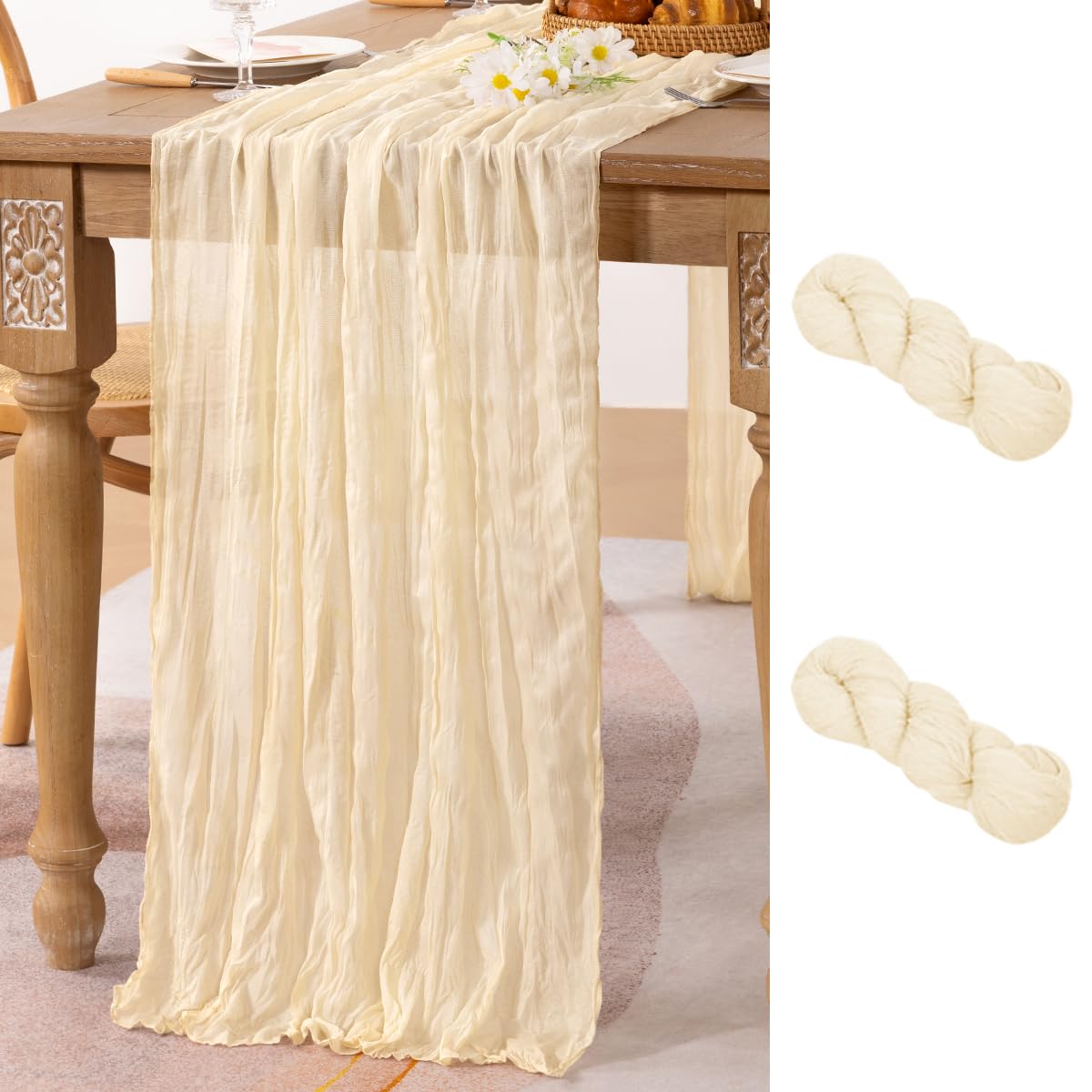 Ivory Cheesecloth Table Runner Farmhouse Fall Table Runner 10ft, 12 Pack