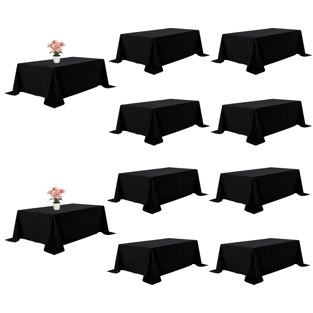 10 Pack Black Tablecloths 60 x 126 Inch for 8 Foot Rectangle Tables