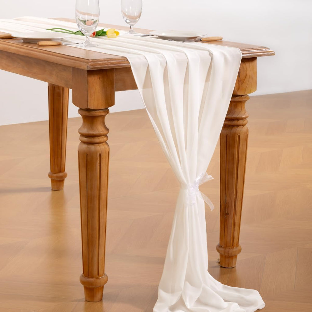 Ivory White Chiffon Table Runner Fall Boho Wedding Birthday Party Decor