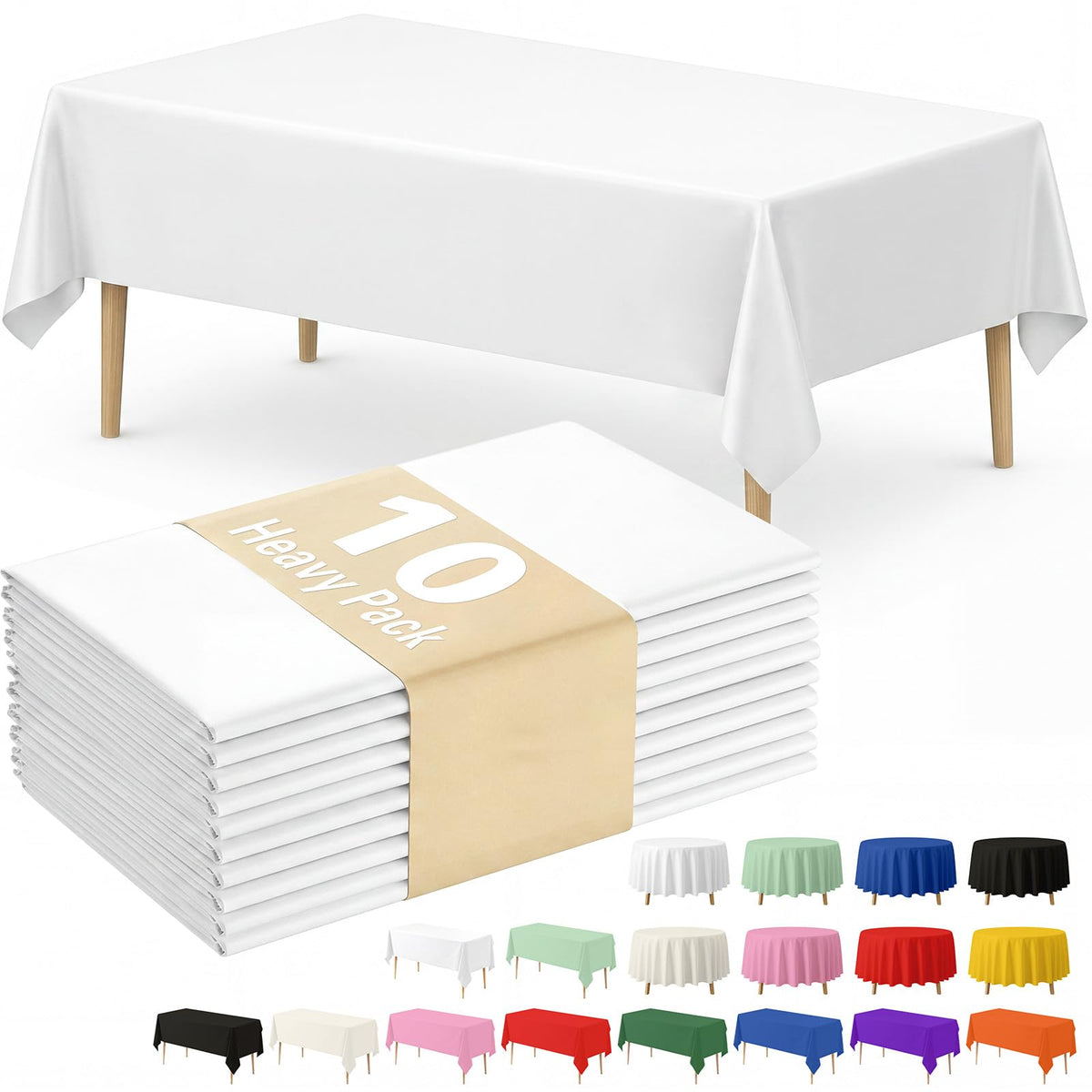Fixwal 8 Pack Disposable White Rectangle Plastic Tablecloth, 70 x 120 Inch