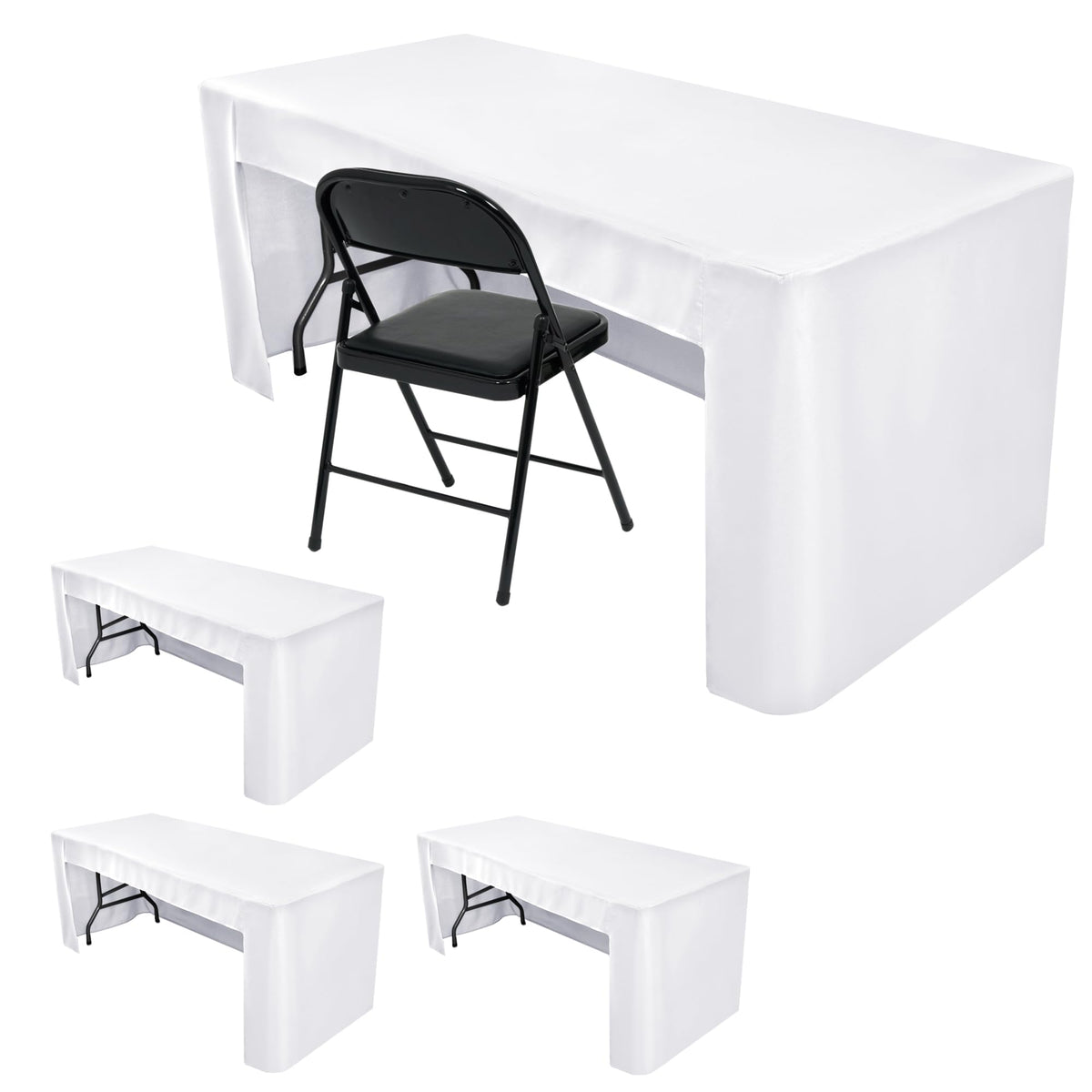 HolidayIdeas 4-Pack 6ft Open Back Fitted Tablecloths for Craft Shows Black