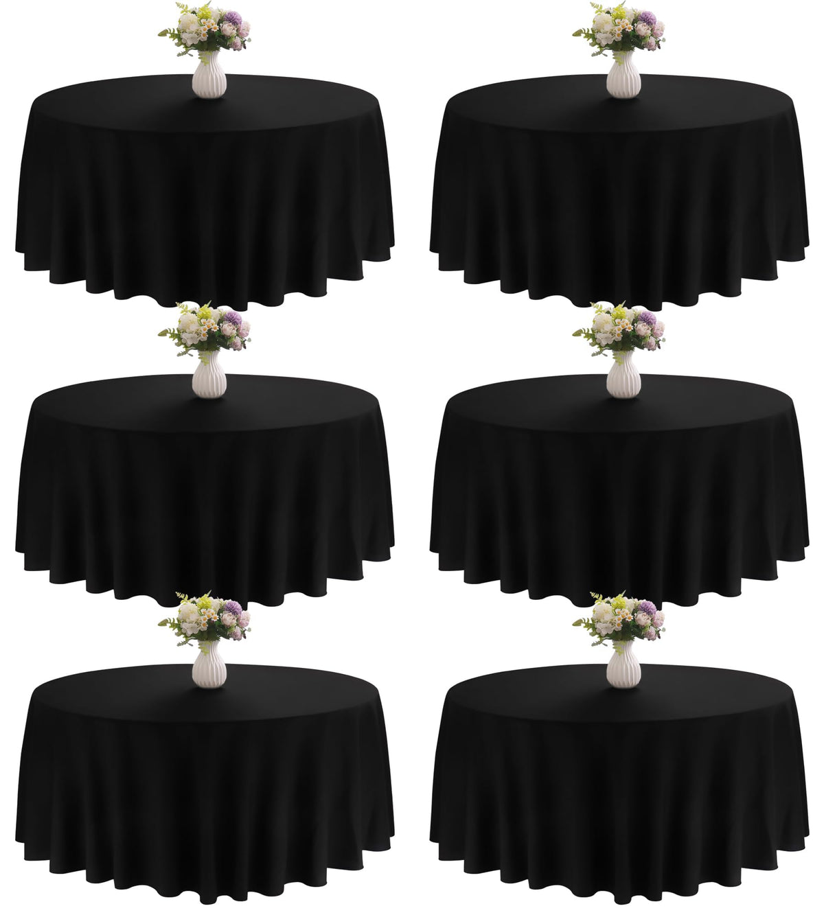 4 Pack Round Tablecloth 90 Inch Black Polyester Washable Fabric Table Covers for Wedding Dining Table Buffet Parties Banquet Decor