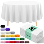 10 Pack Gold Round Tablecloth 84 Inch Round Plastic Table Cloth Disposable Waterproof Table Cover for Wedding Birthday Bridal Shower Party Decorations