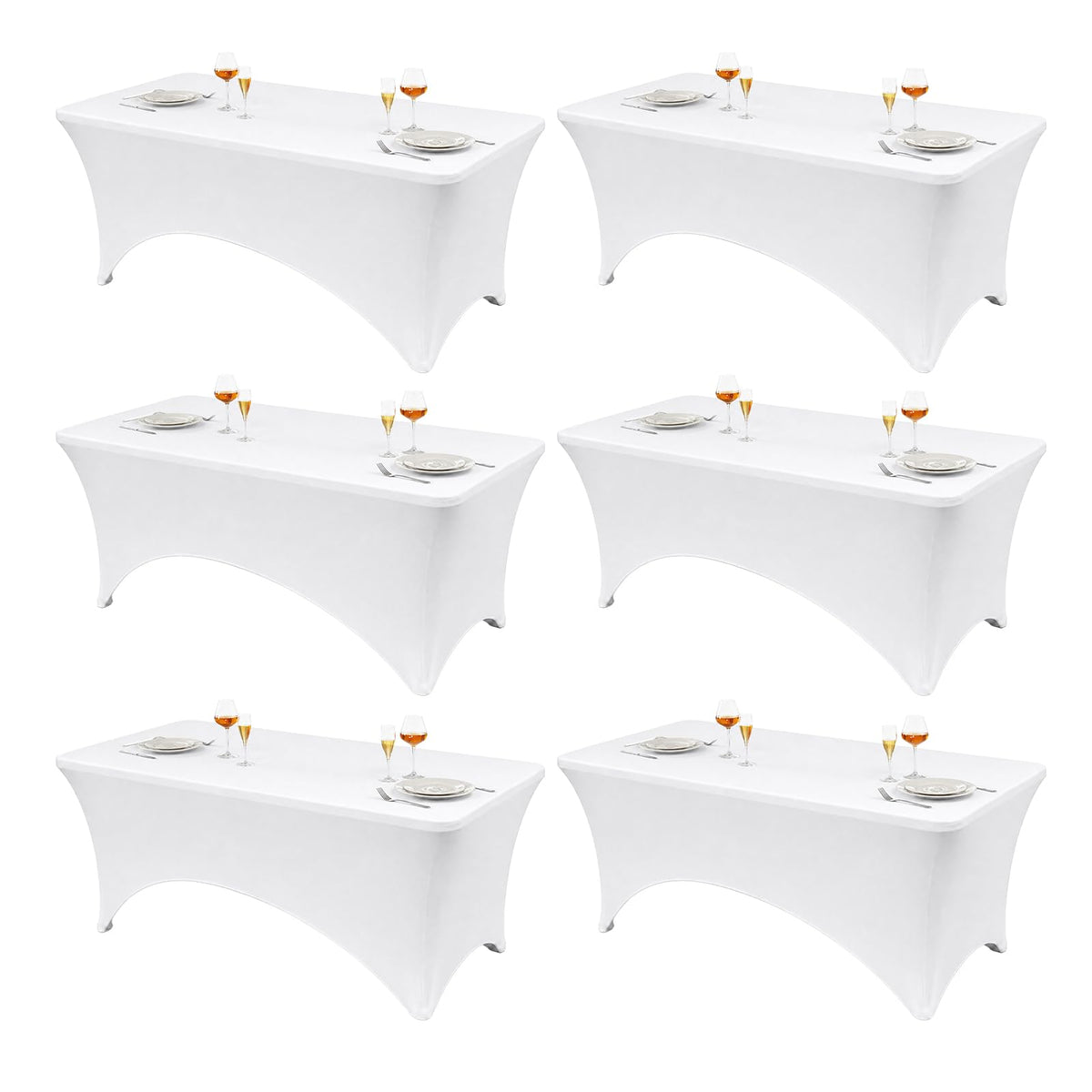 VidaFete Classic Series 140GSM Spandex Tablecloth 2Pcs, 6ft, White