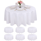 Kesfey 6 Packs Round Tablecloth 70 Inches White Polyester Table Cloths Stain and Wrinkle Resistant Tablecloths for Round Tables Washable Circle Fabric Tablecovers for Wedding Camping Banquet Parties