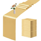 10 Pack Satin Table Runner 12 x 108 Inch Long Light Gold Smooth Silk Fabric Table Runner for Birthday Parties Wedding Banquets Decorations.