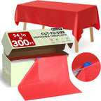 RowinsyDD 54 in X 300 FT Red Plastic Table Cover Roll with Slide Cutter