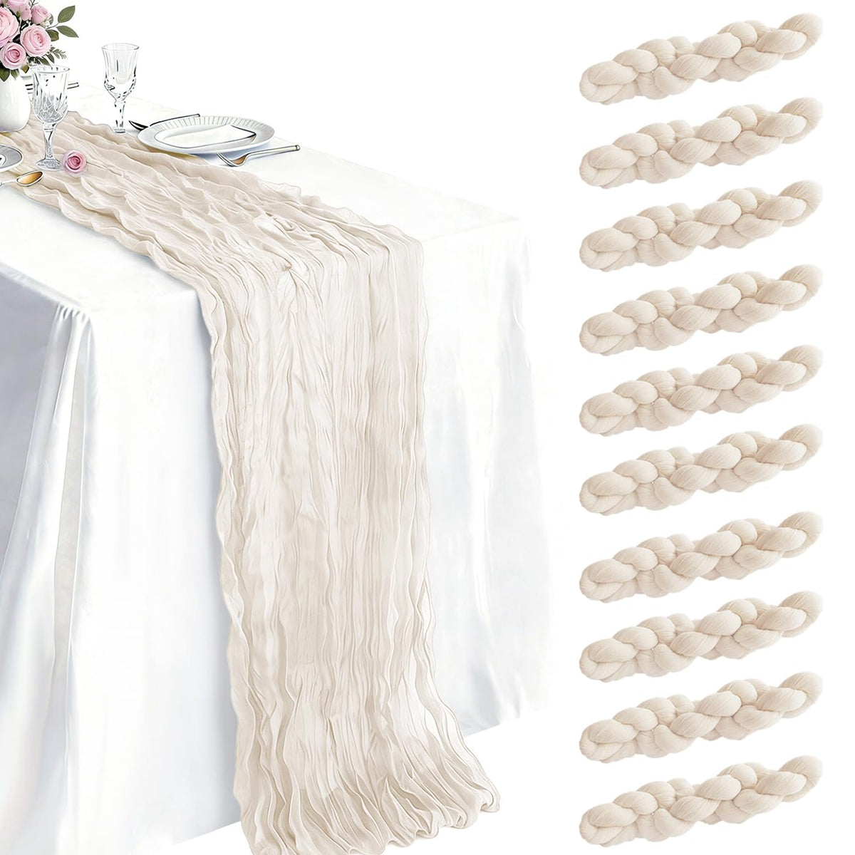 10 Pack Sage Green Cheesecloth Table Runner 21 x 120 Inch Boho Gauze Sheer Table Runner 10FT Long for Wedding Baby Shower Bridal Shower Easter Holiday Birthday Home Decor