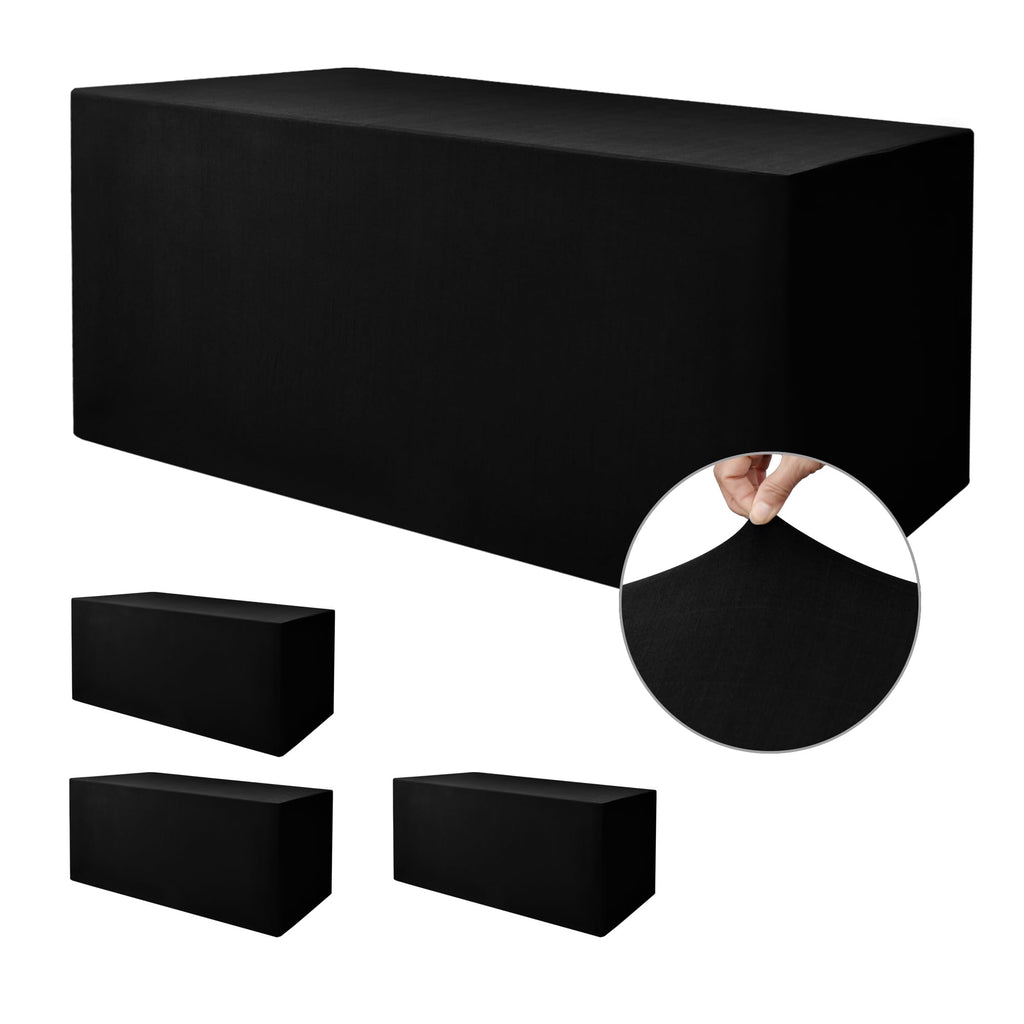 Black Rectangle Spandex Table Clothes For 6 Foot Rectangle Tables 4 Pack