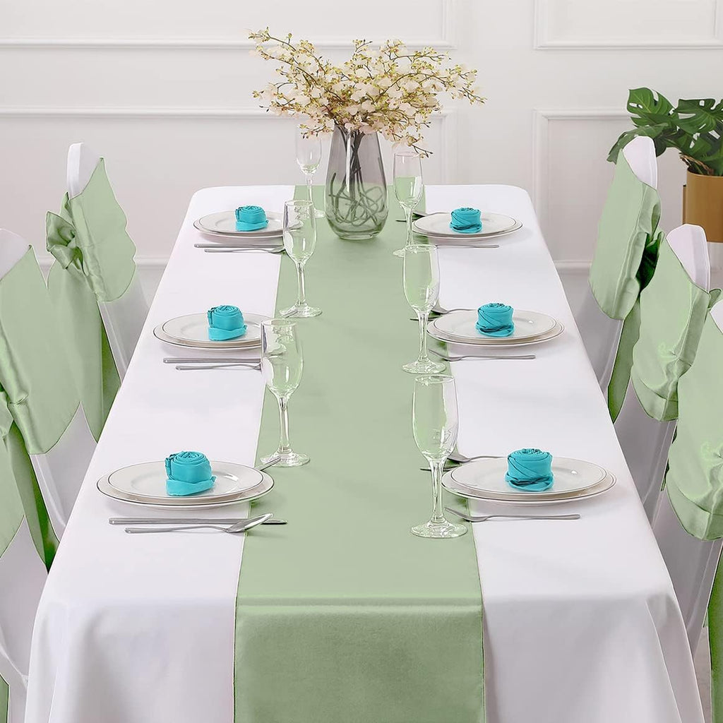 Horbaunal 12 Pack Sage Green Satin Table Runner 12 x 108 Inch
