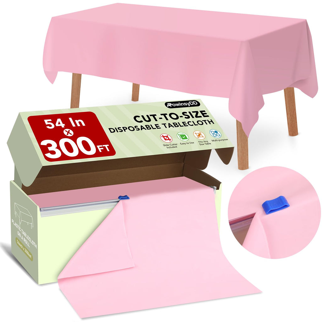 RowinsyDD 54 in X 300 FT Red Plastic Table Cover Roll with Slide Cutter