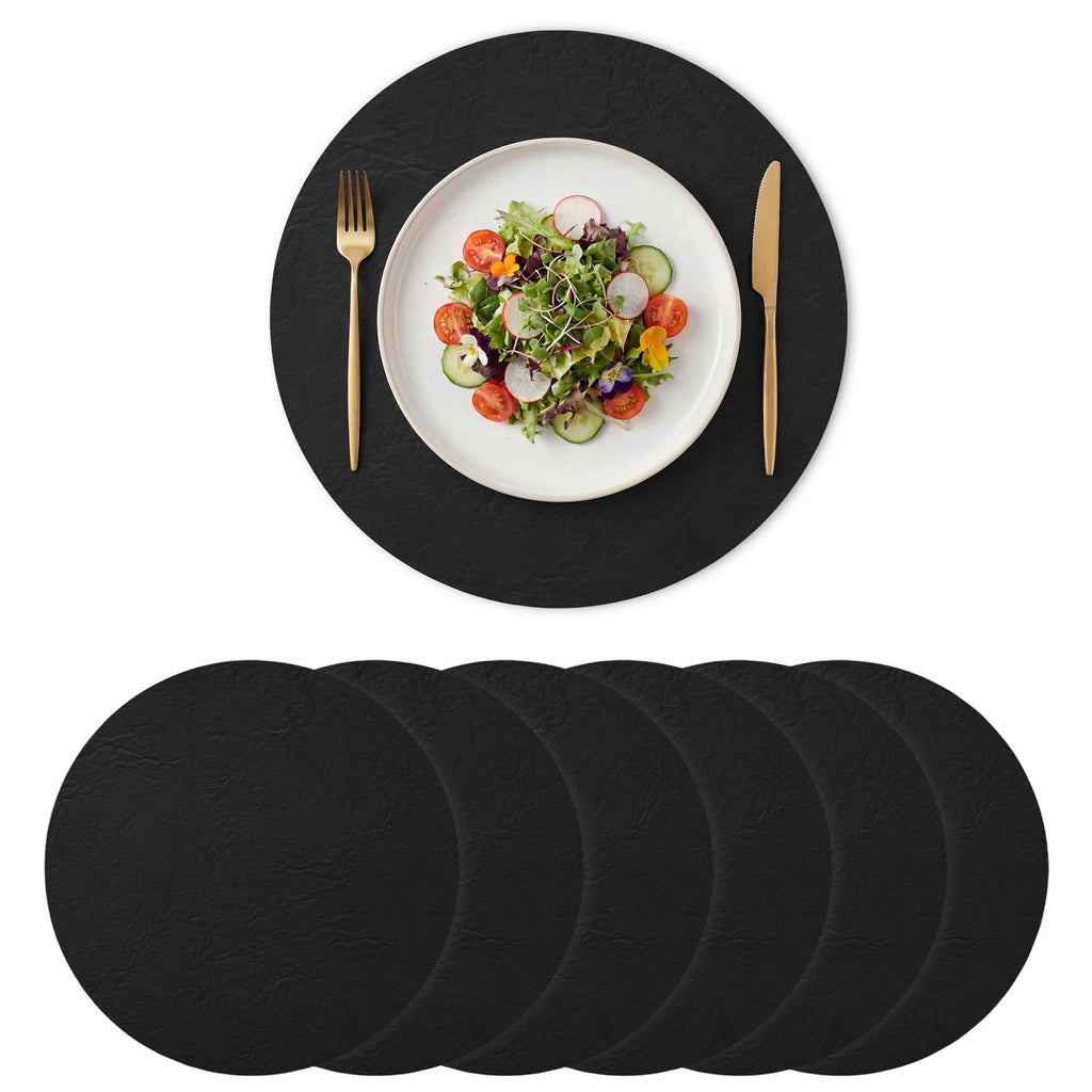 Artoid Mode Olive Green Faux Leather Placemats Set of 6, 15 Inch Waterproof Wipeable Heat Resistant Vinyl Place Mats, Reversible Table Mats for Kitchen Dining Decor