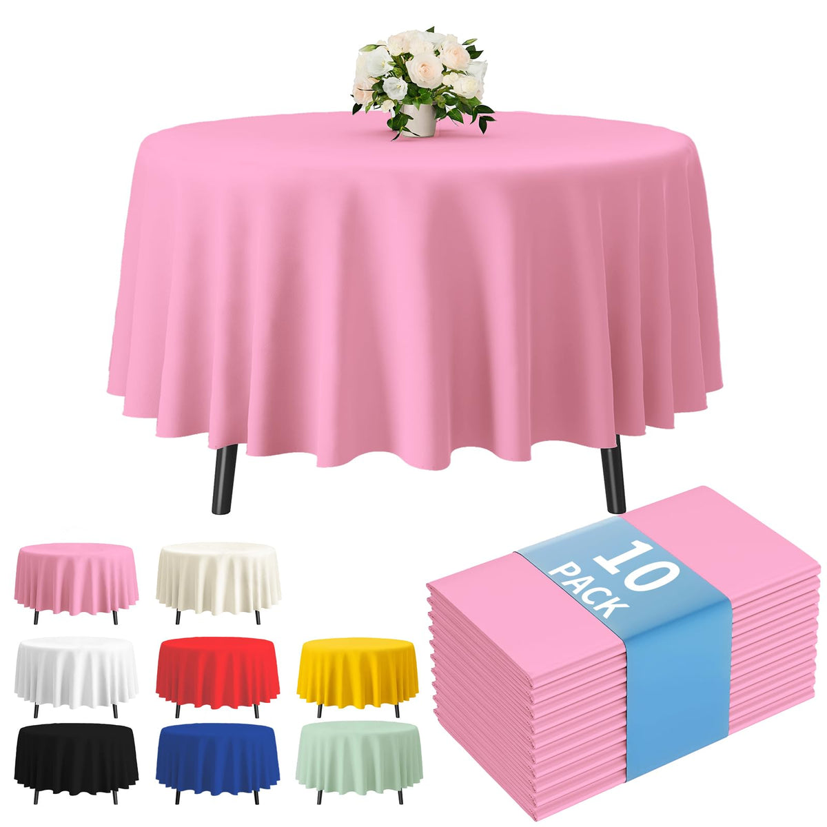 Fixwal 8 Pack Disposable White Rectangle Plastic Tablecloth, 70 x 120 Inch
