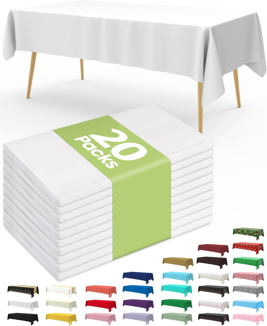 Pureegg 20 Pack Sage Green Disposable Plastic Tablecloth 54x108 Inch