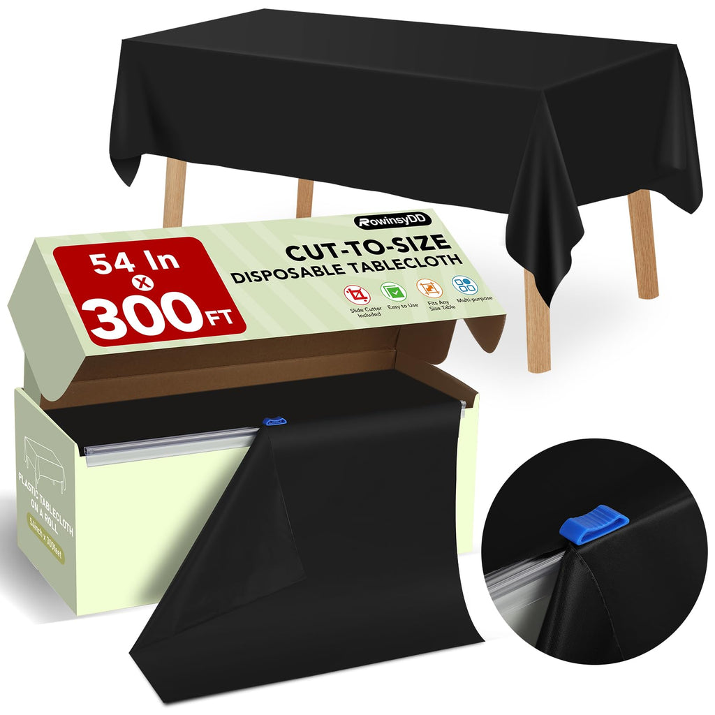 RowinsyDD 54 in X 300 FT Red Plastic Table Cover Roll with Slide Cutter