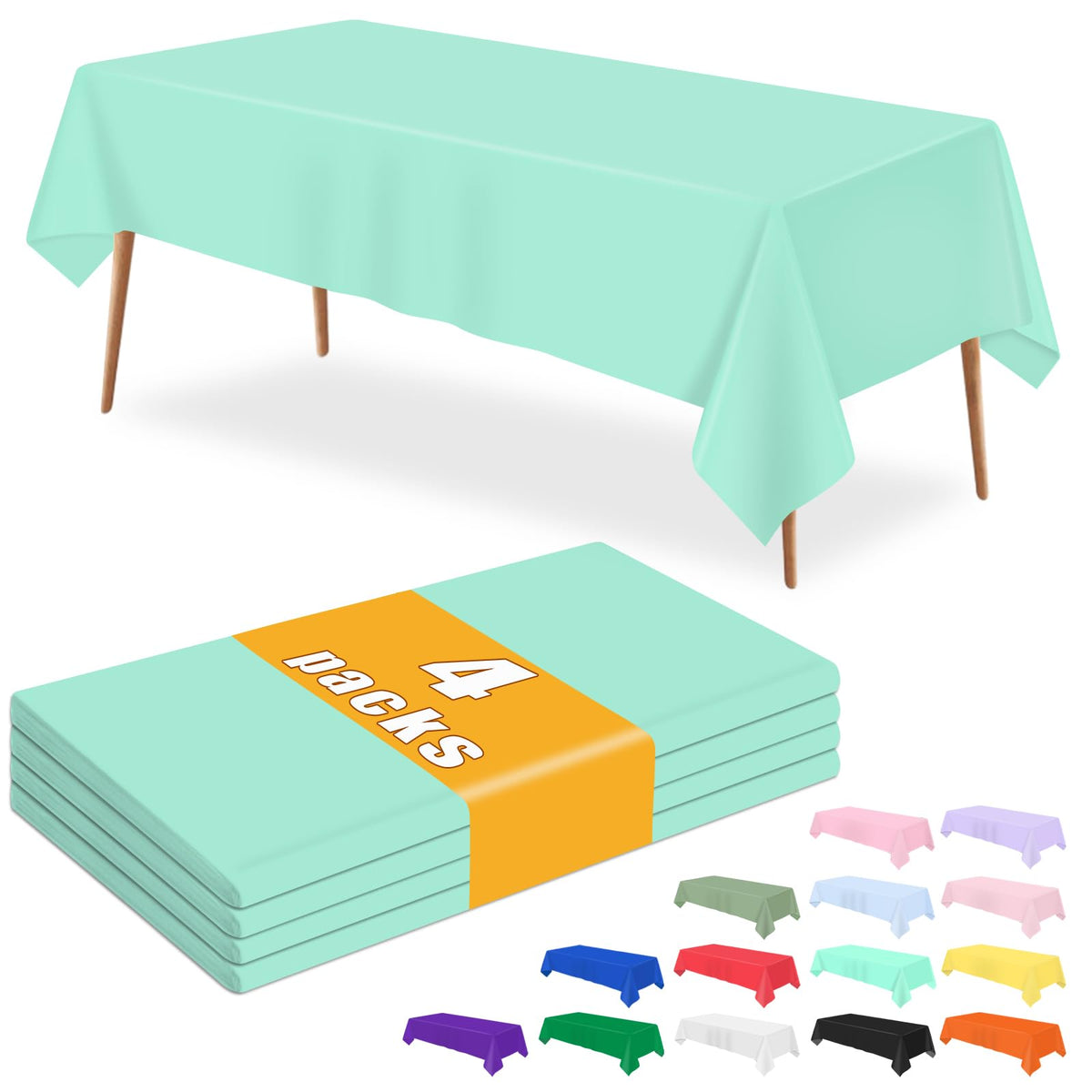 4 Pcs Light Blue Tablecloth 54 X 108 Inch Disposable Plastic Blue Tablecloths Waterproof Table Cloth Rectangular Table Cover for Boy Birthday Baby Shower Outdoor Picnic Party Decorations