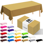 10 Pack Gold Round Tablecloth 84 Inch Round Plastic Table Cloth Disposable Waterproof Table Cover for Wedding Birthday Bridal Shower Party Decorations