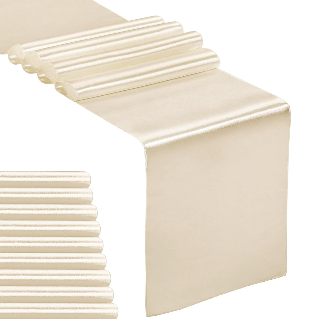 10-Pack Satin Table Runner Light Gold 12 x 108 inches Long, Table Runners for Wedding, Birthday Parties, Banquets Decorations（10 Pack, 12x108 Inch, Light Gold）
