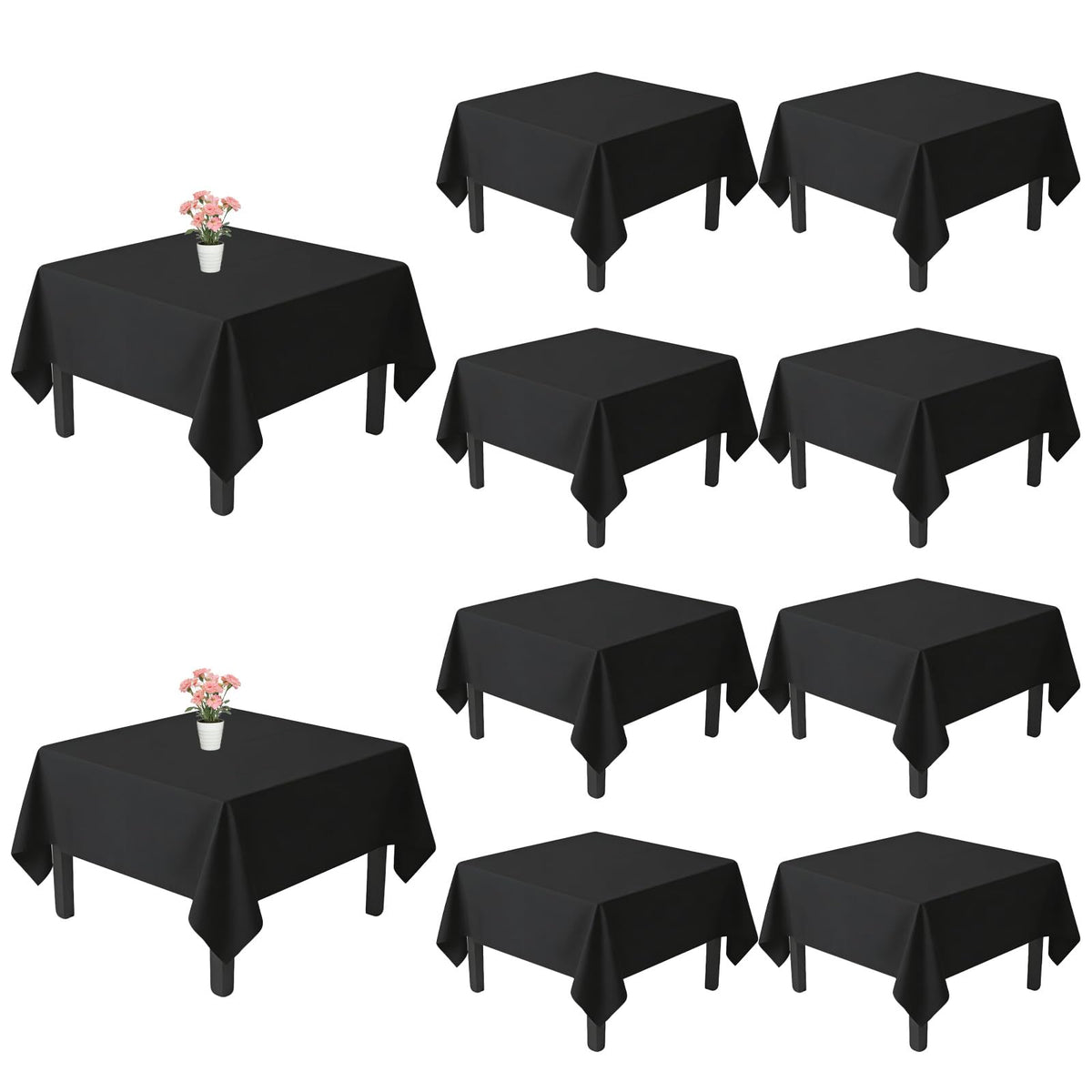 10 Pack Black Tablecloths 60 x 126 Inch for 8 Foot Rectangle Tables