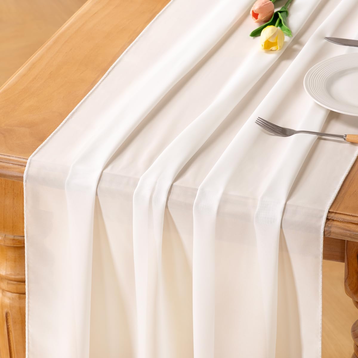 Ivory White Chiffon Table Runner Fall Boho Wedding Birthday Party Decor