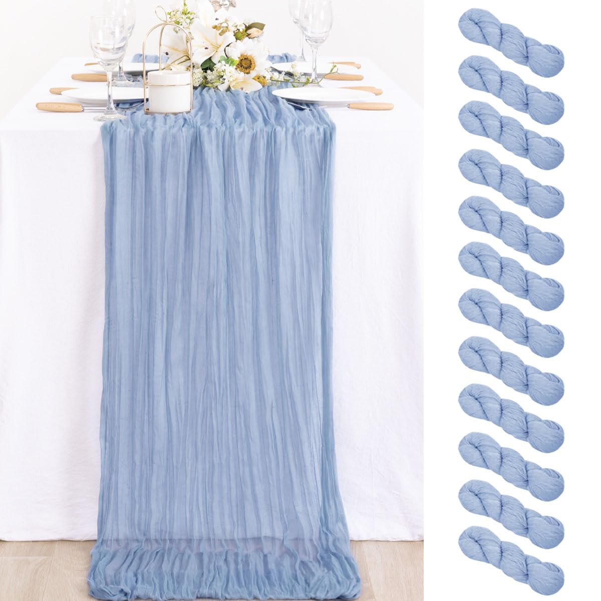 Ivory Cheesecloth Table Runner Farmhouse Fall Table Runner 10ft, 12 Pack