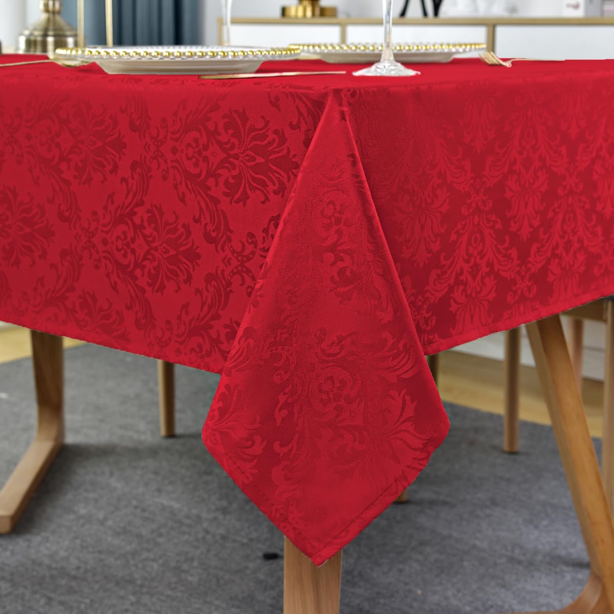 SASTYBALE White Jacquard Damask Rectangle Tablecloth, 60 x 120 Inch