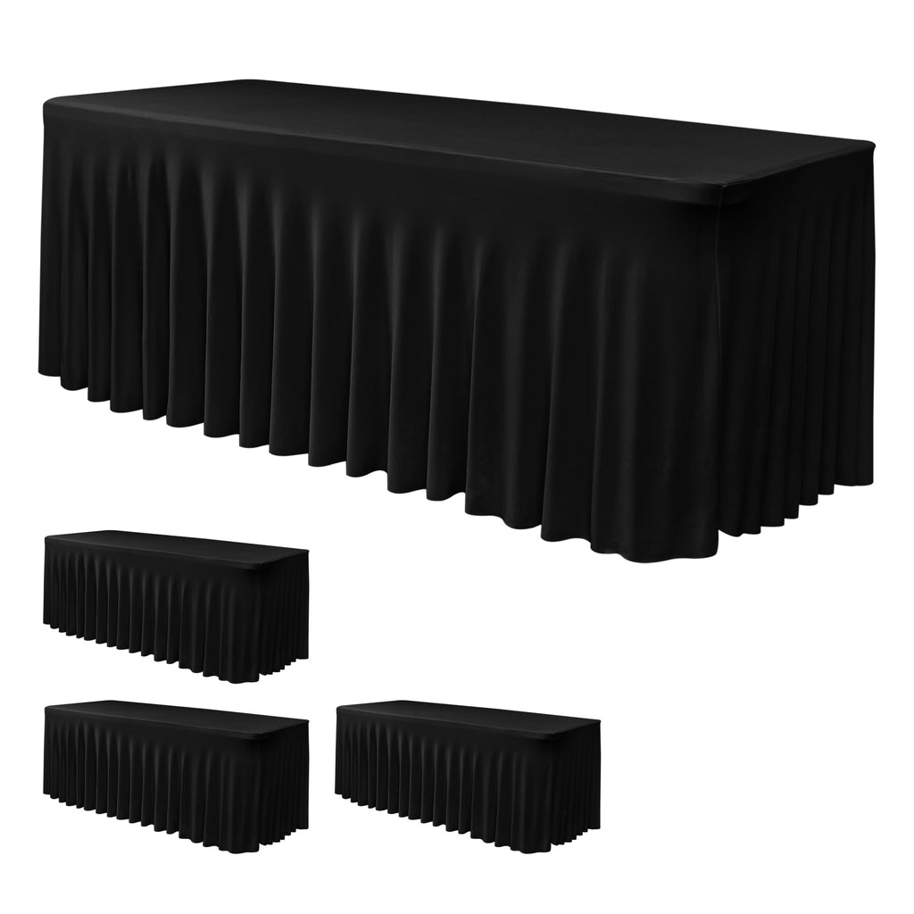Black Rectangle Spandex Table Clothes For 6 Foot Rectangle Tables 4 Pack