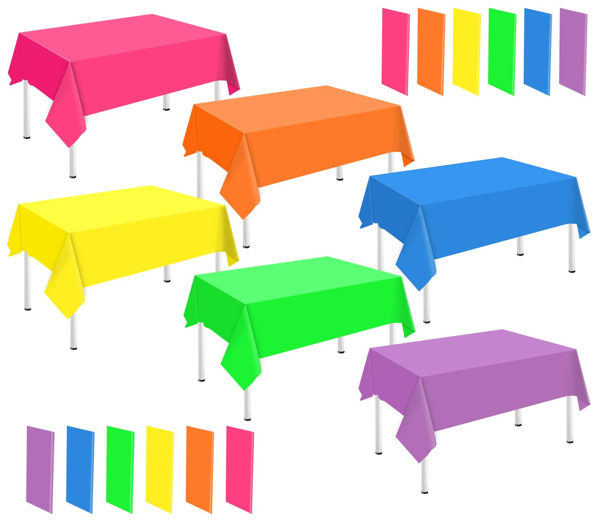 Whaline 24Pcs Neon Color Plastic Tablecloth, 6 Fluorescent Colors
